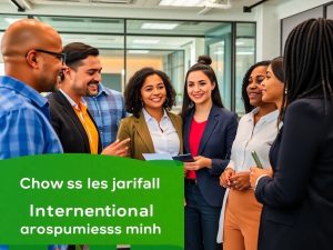 Profesioniști discutând oportunități de afaceri în birou modern.