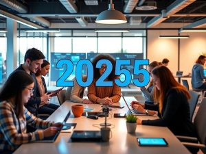 Profesioniști colaborând în birou modern pentru transformare digitală.