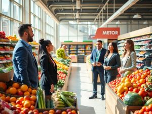 Oameni de afaceri discutând despre francize alimentare.