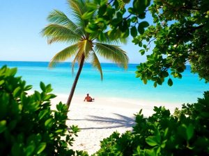 O destinație turistică exotică cu o persoană relaxată.